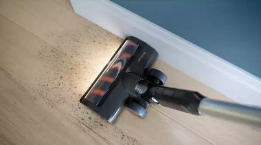 LED hard floor nozzle reveals dust with every move
